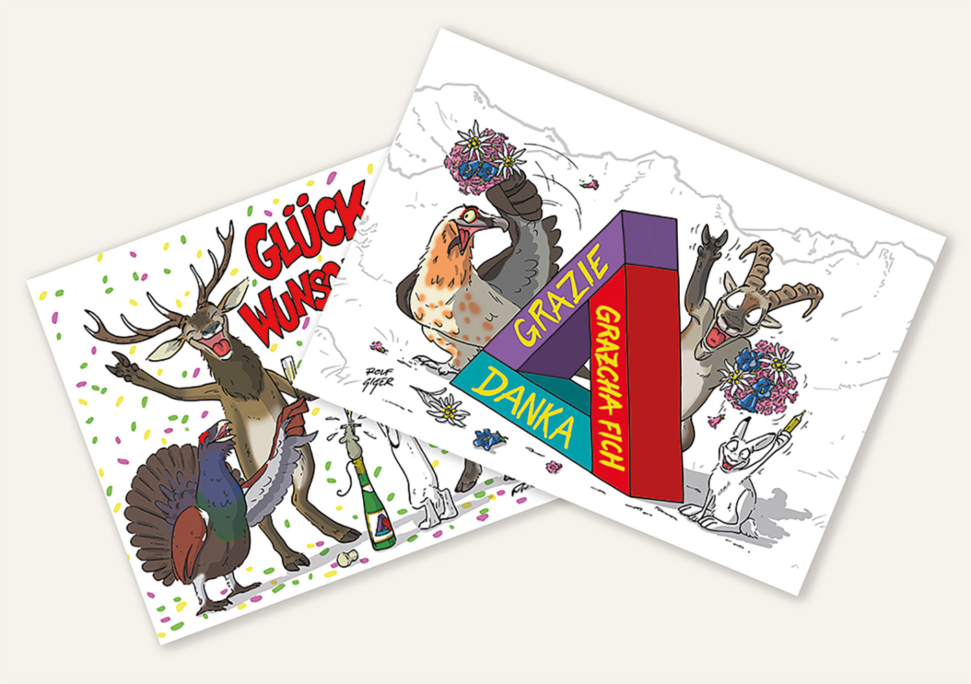 Custom animal illustration for Helvetia greeting card