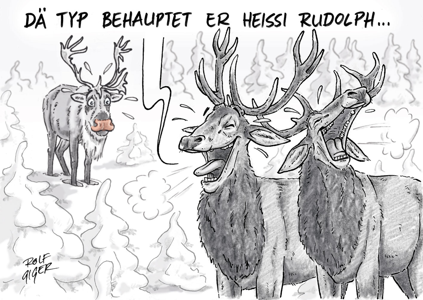 Karikatur Hirsch Vergleich Humor Charakter Szene Rolf Giger