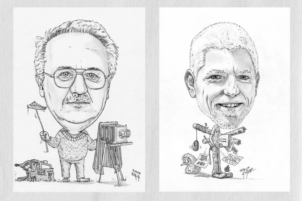 Handgezeichnete Karikatur Porträts von zwei Männern als Geschenkidee