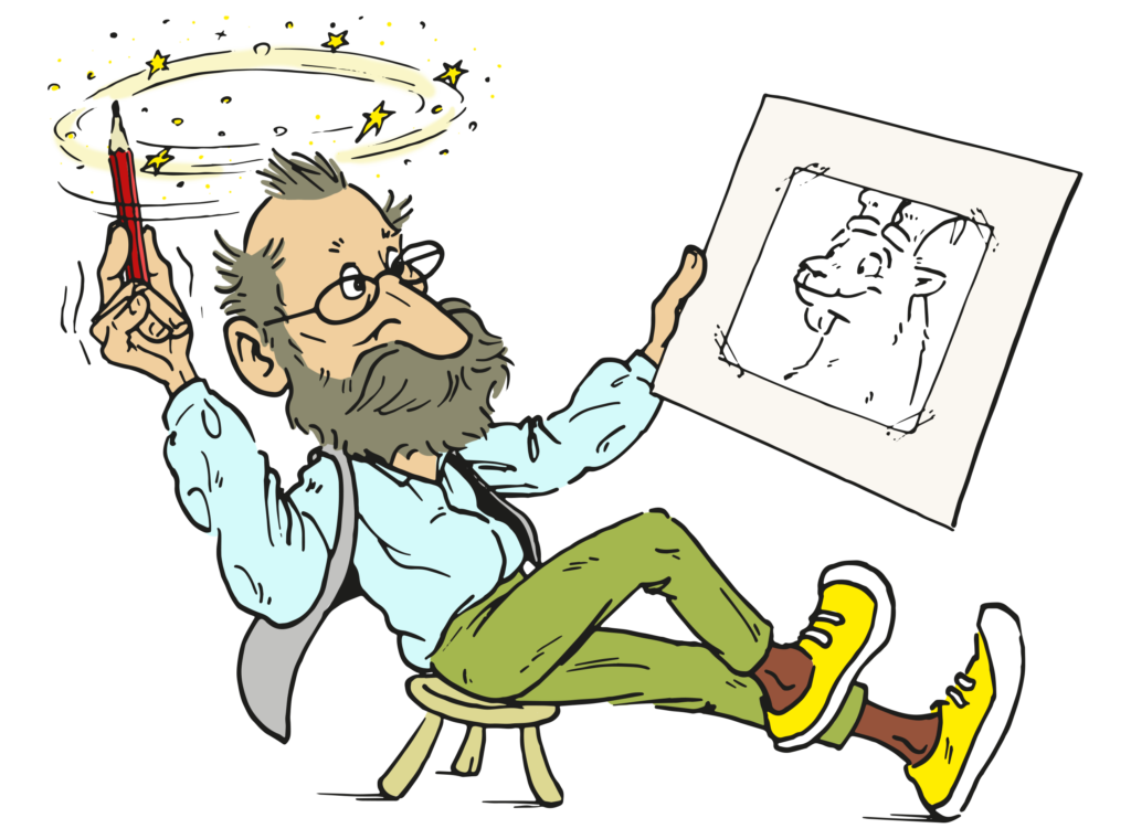 Illustrator bei der Arbeit Skizzenphase Zeichnung Rolf Giger