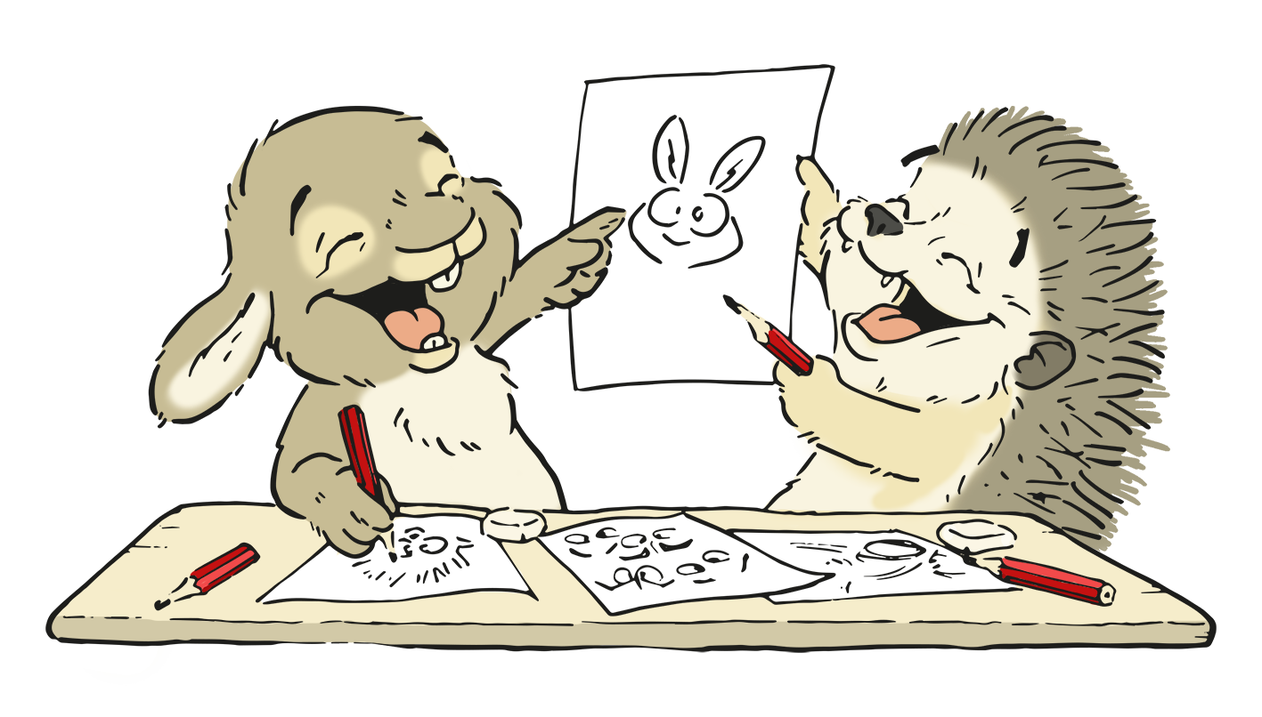 Illustration Tiere zeichnen gemeinsam am Tisch – Zeichenkurs in Chur