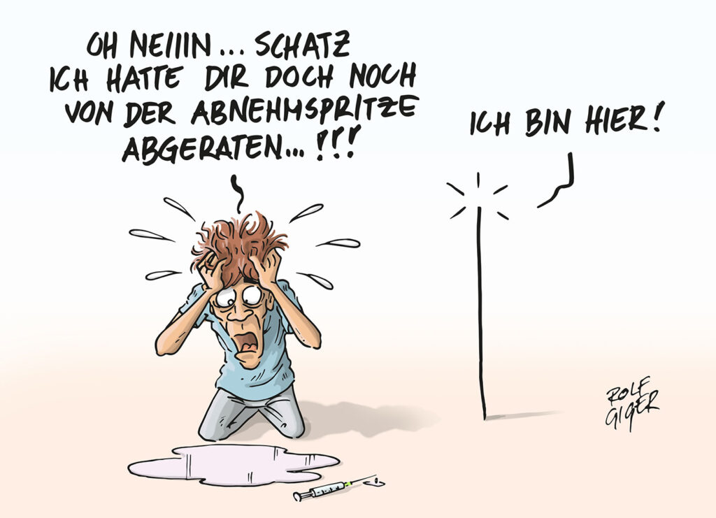 Politische Karikatur zu Gesundheitstrends und Abnehmspritzen