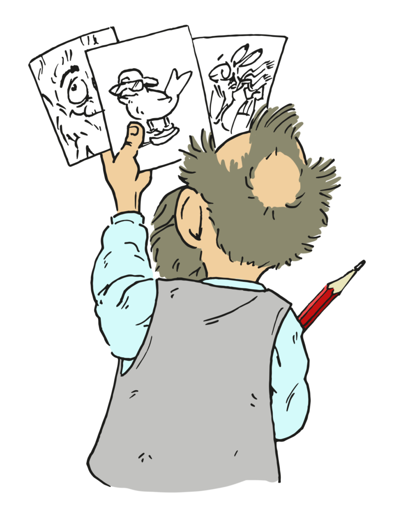 Illustrator bei der Entwicklung von Figuren, Maskottchen und thematischen Bildserien