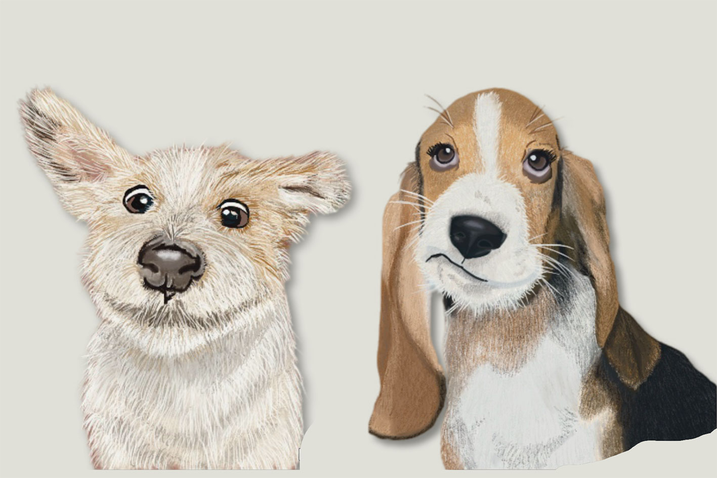 Illustration von zwei Hunden verschiedener Rassen als personalisierte Tierporträts